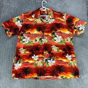 Favant Shirt Men 3XL XXXL Red Floral Plumeria Sunset Beach 100% Cotton Hawaiian
